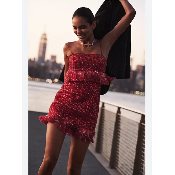Nwt Saylor Dress Caitriona Mini Beaded Sequins In Ruby Red
